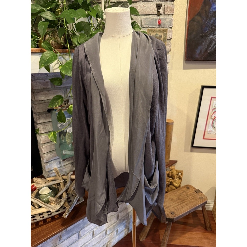 Marina Rinaldi Cardigan Open Front Sheer Trim Lagenlook | Gray | Size Large‎